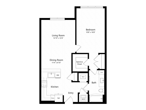 Floor plan for 1 bed, 1 bath, 837 sqft